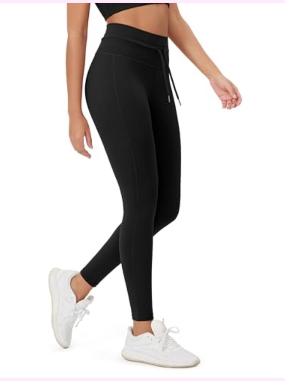 High Waist Drawstring Leggings 28" Inseam Yoga Pants with Pockets